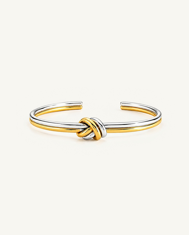 Two-Tone Knot Open Cuff Bracelet