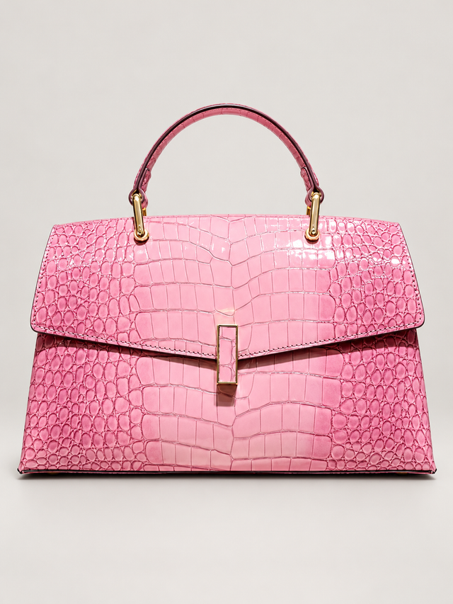 Croc-Embossed Top Handle Bag with Gold-Tone Clasp