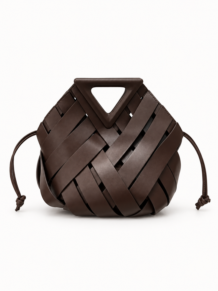 Woven Leather Bucket Bag with Triangle Magnetic Clasp