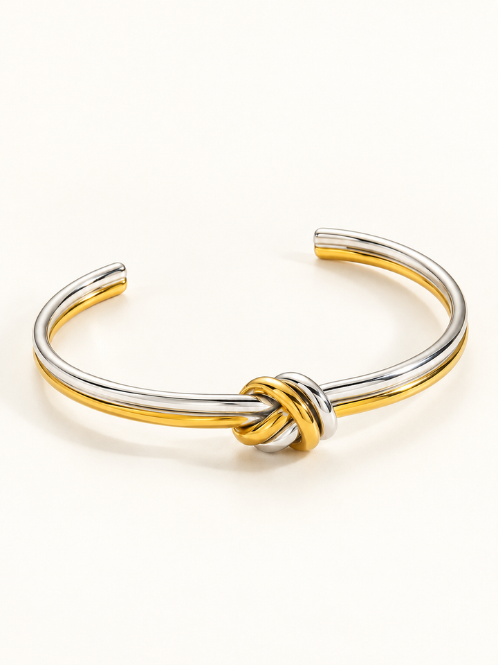 Two-Tone Knot Open Cuff Bracelet