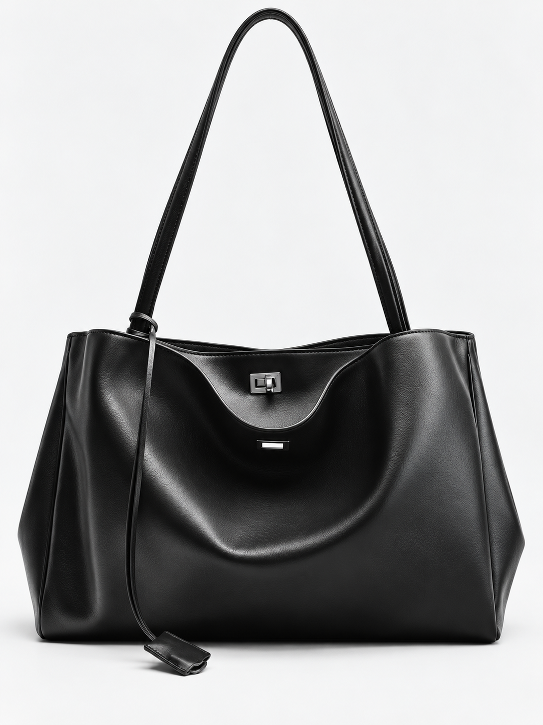 Slouchy Leather Shoulder Tote with Turn-Lock Detail