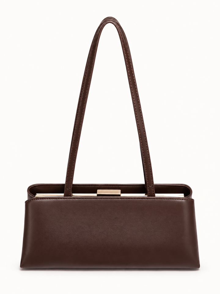 Retro Textured Shoulder Bag with Metal Frame