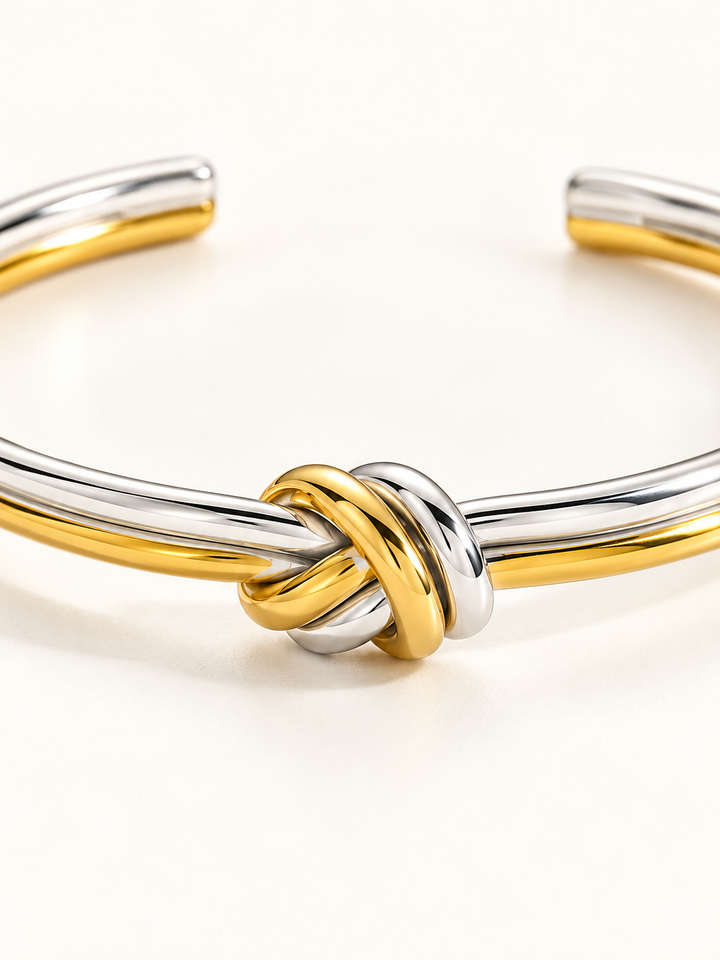 Two-Tone Knot Open Cuff Bracelet