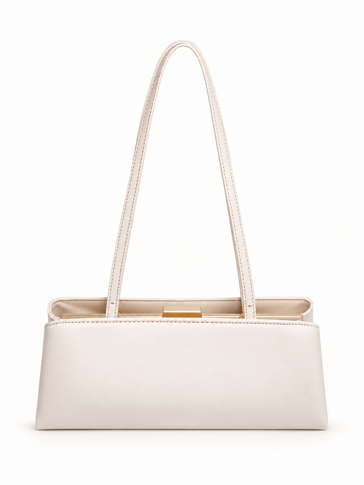 Retro Textured Shoulder Bag with Metal Frame
