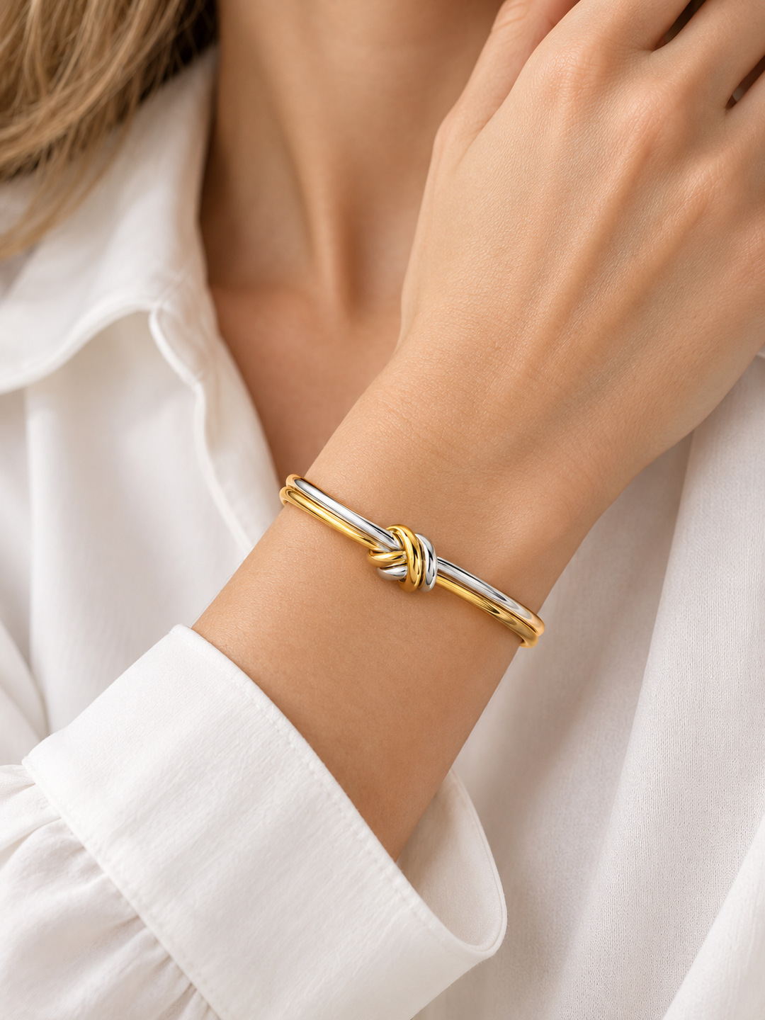 Two-Tone Knot Open Cuff Bracelet