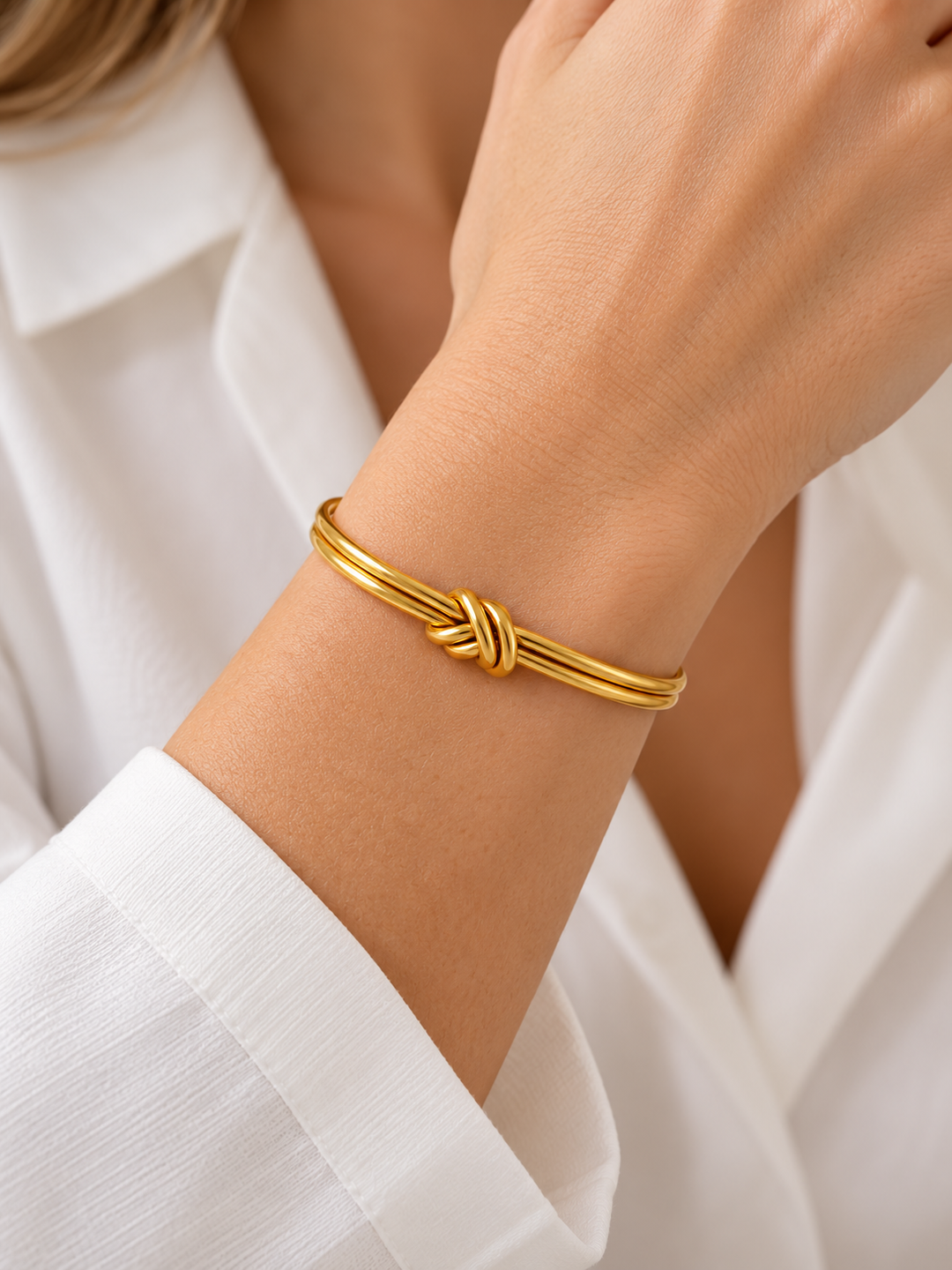 Double-Line Knot Open Cuff Bracelet