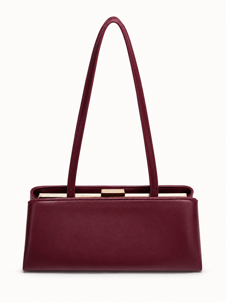 Retro Textured Shoulder Bag with Metal Frame