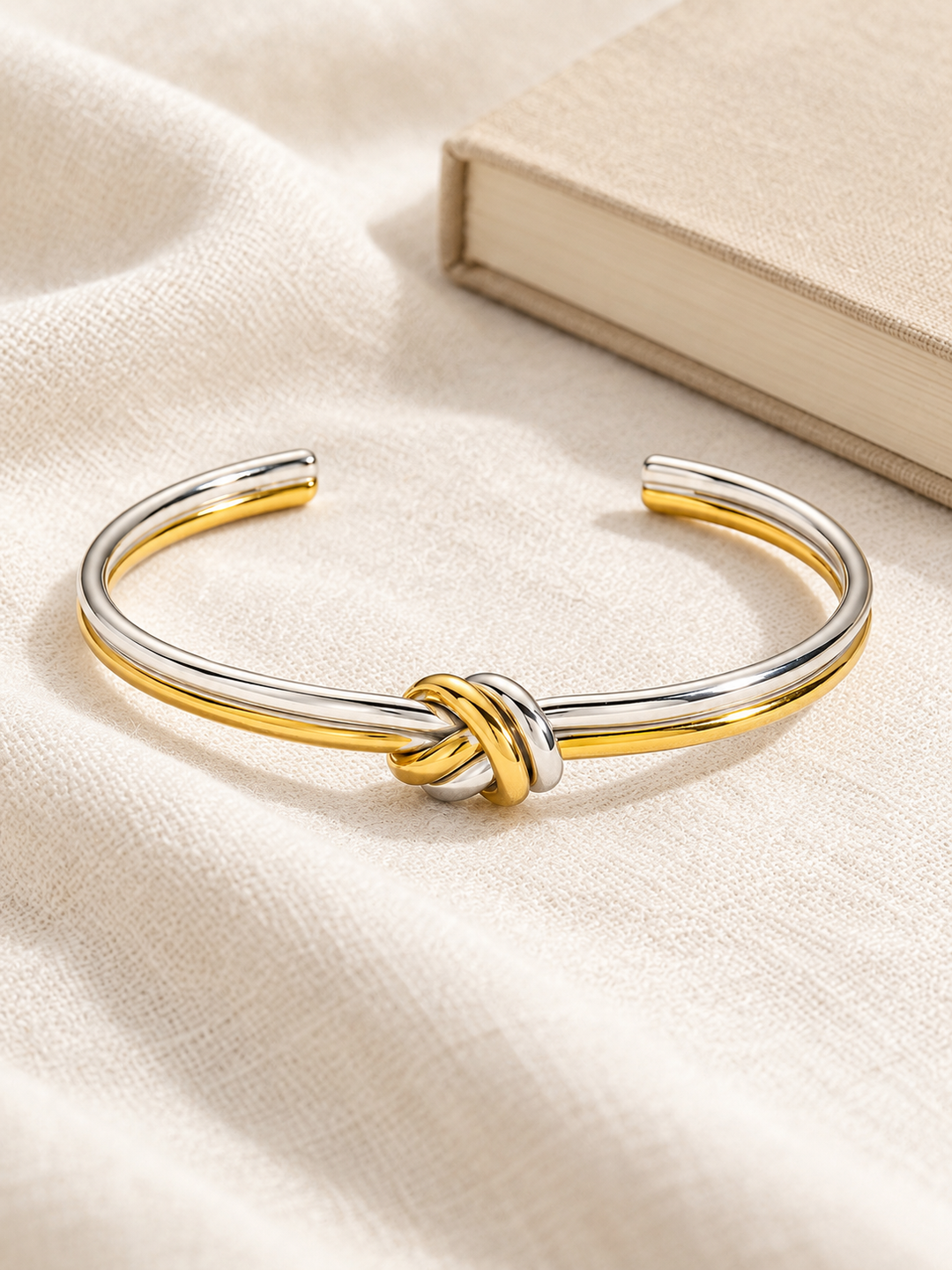 Two-Tone Knot Open Cuff Bracelet