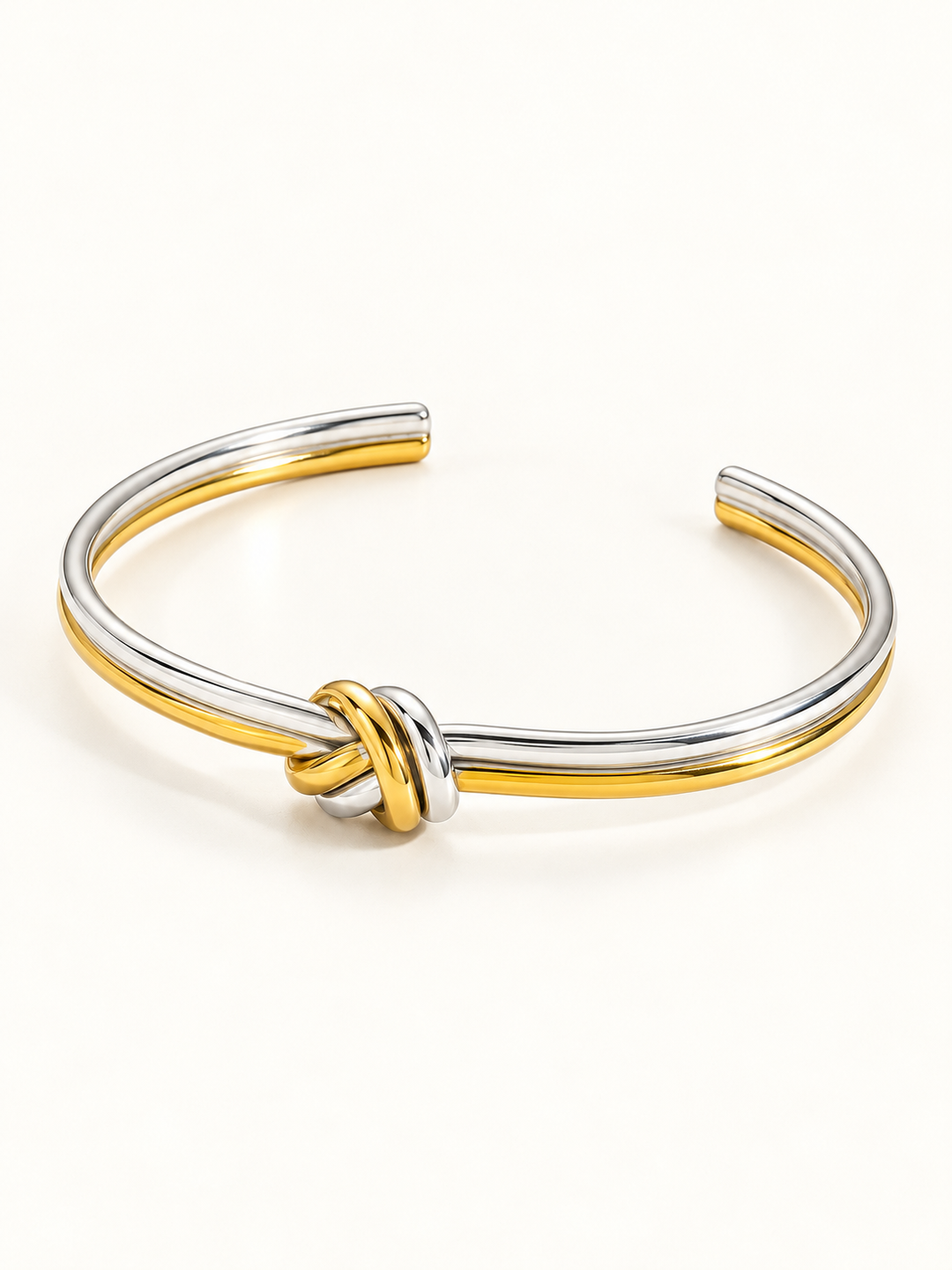 Two-Tone Knot Open Cuff Bracelet