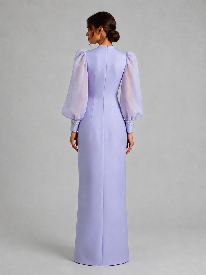 Lavender Sheer Sleeve Embellished Gown