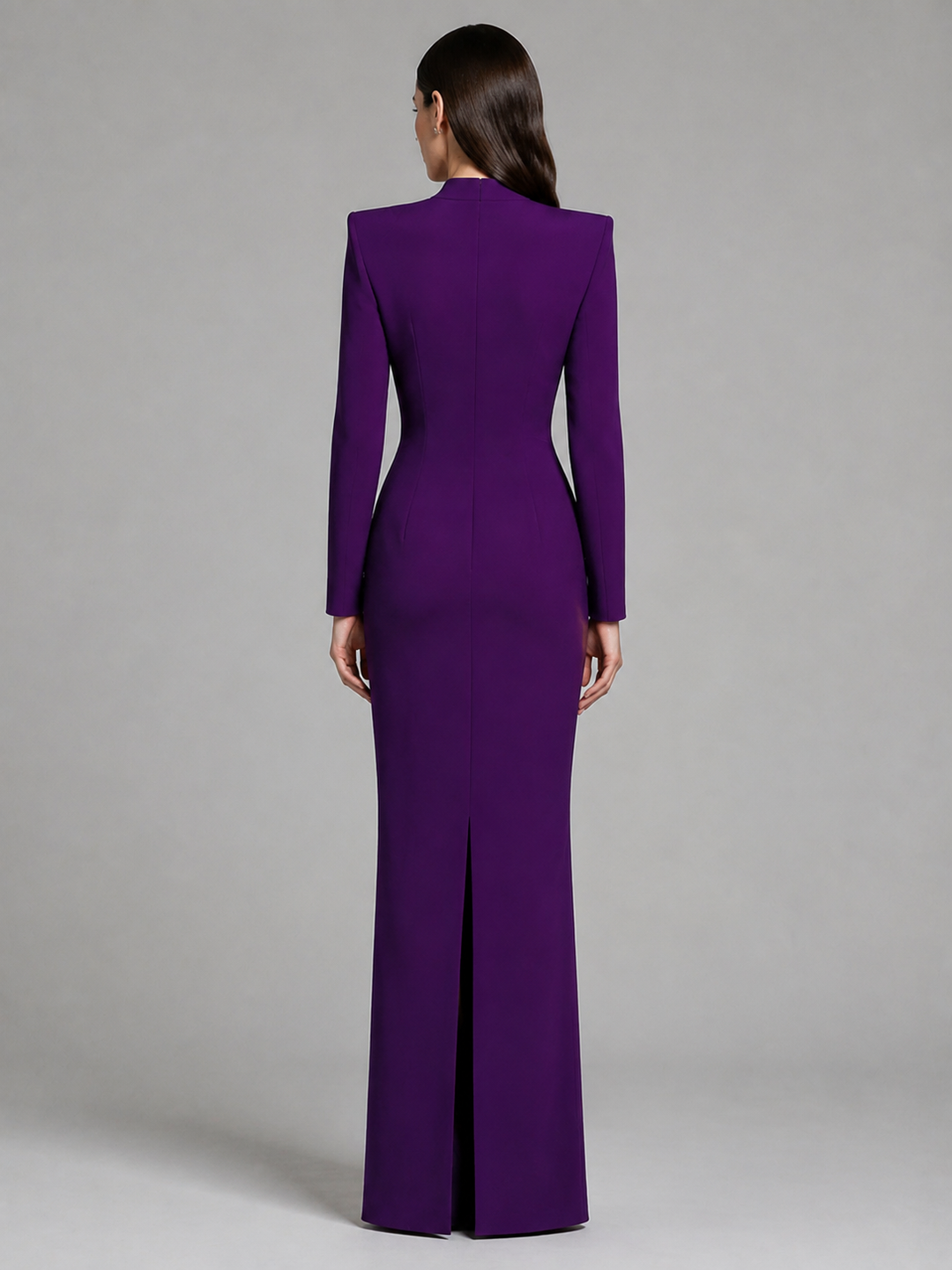 Purple High Neck Embellished Column Gown