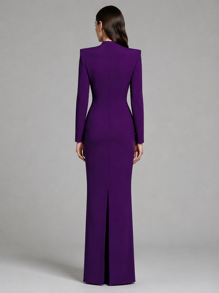 Purple High Neck Embellished Column Gown