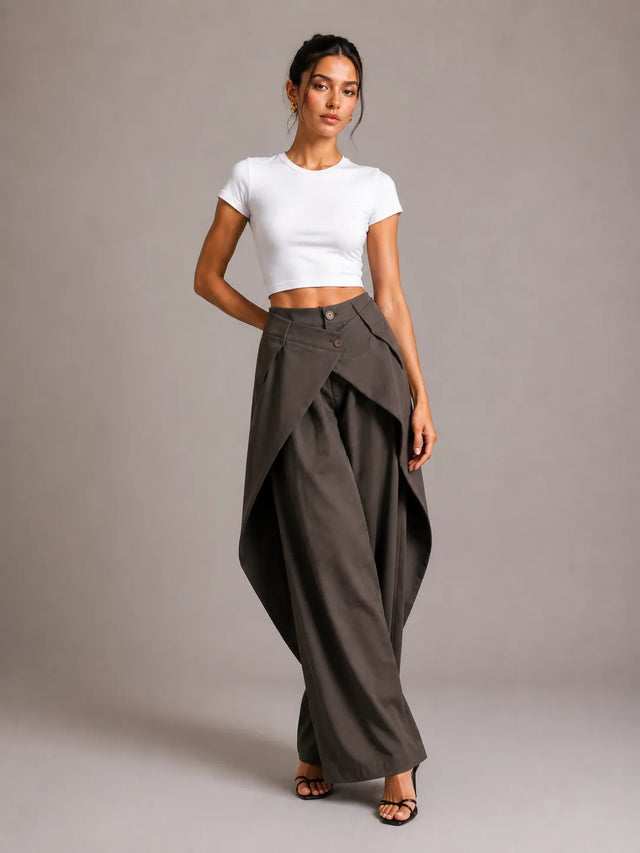 Yara Asymmetric Fold-Waist Trousers