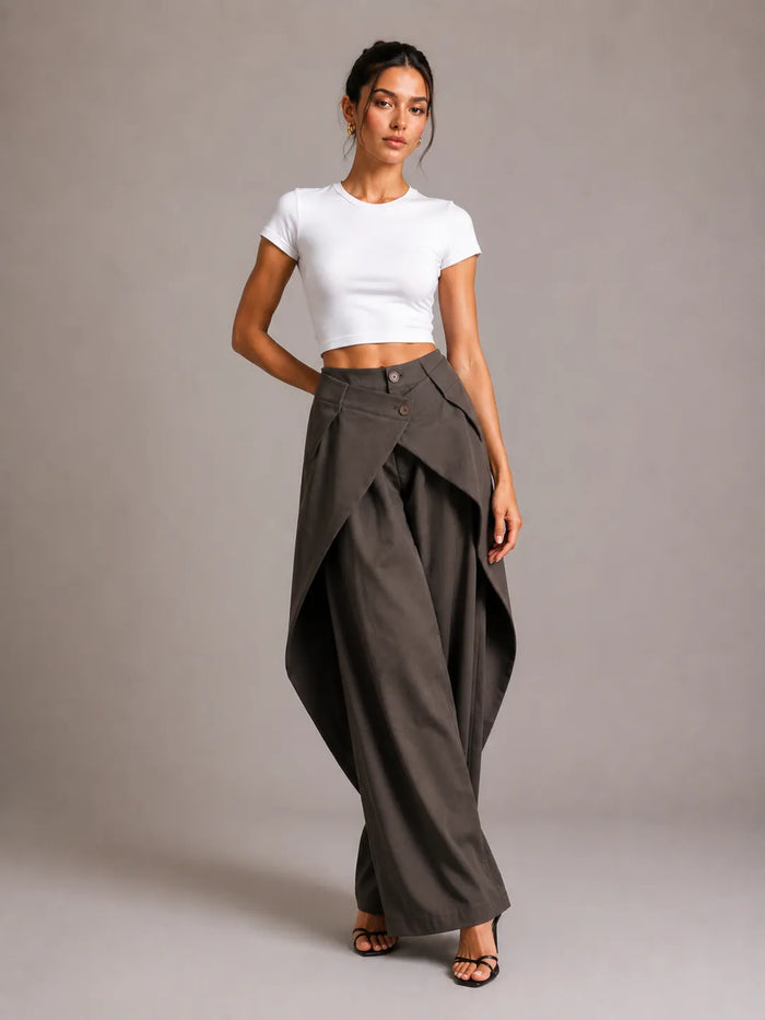 Yara Asymmetric Fold-Waist Trousers