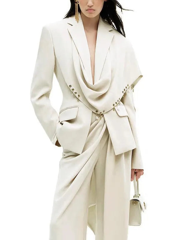 Alba Pearl-Trim Draped Blazer