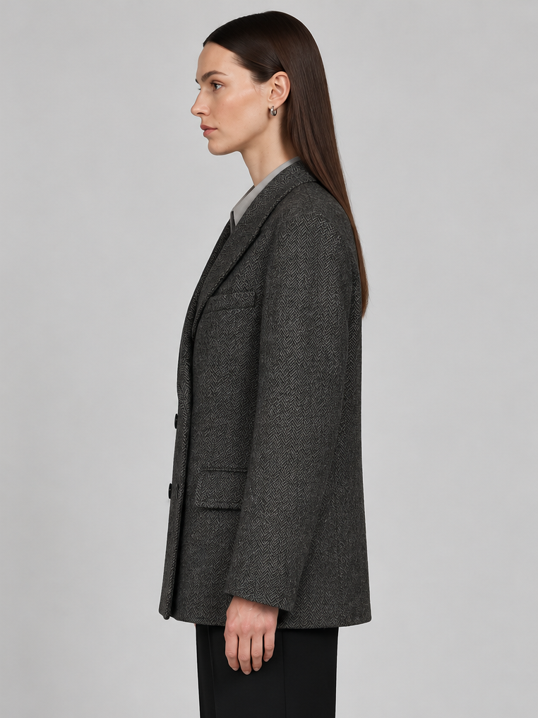 Wide-shoulder Loose-fit Wool Blazer