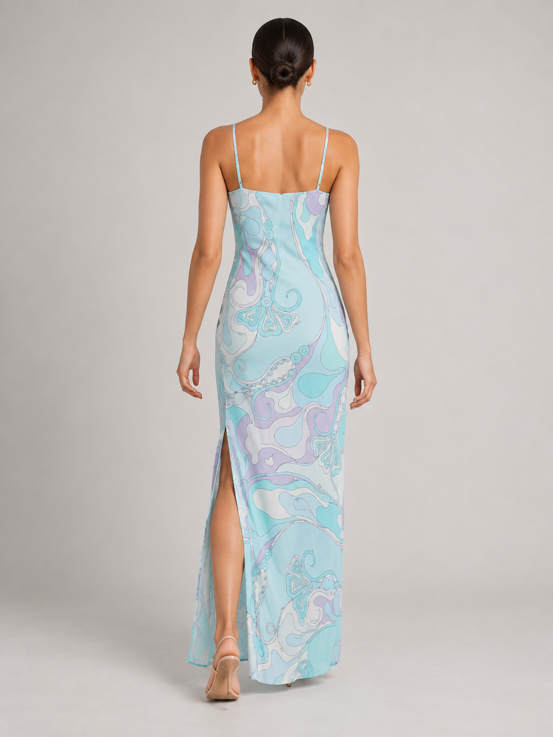 Retro Psychedelic Swirl Print Silk Slip Maxi Dress