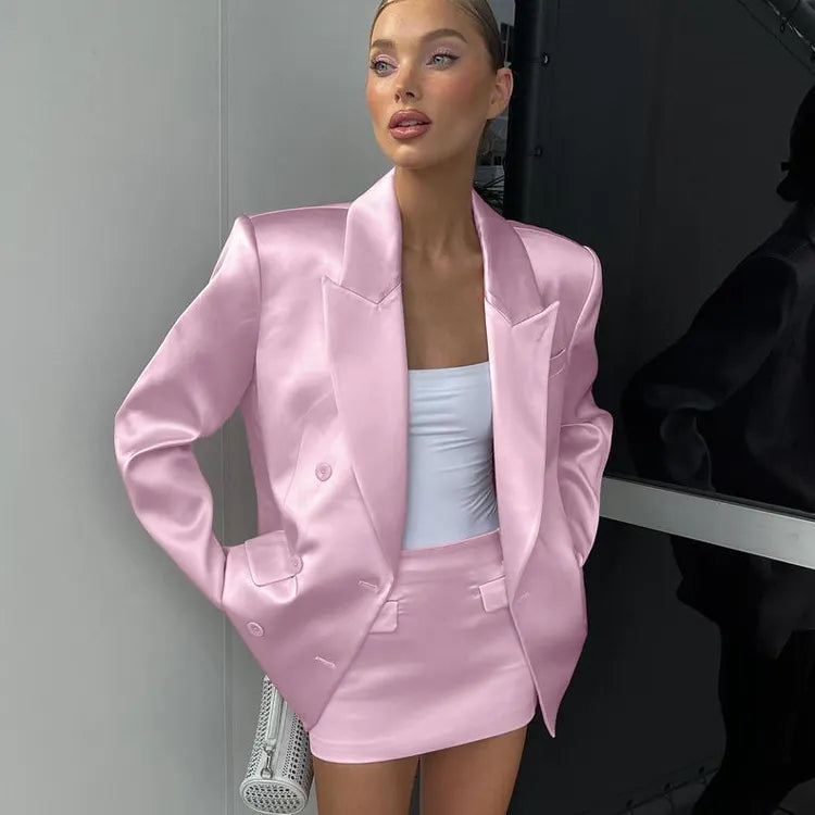 Double Breasted Oversized Blazer & High Waist Mini Skirt 2-Piece Suit