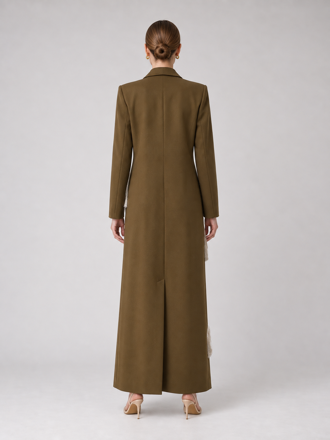 Olive Ivory Fringe Panel Maxi Coat - 3