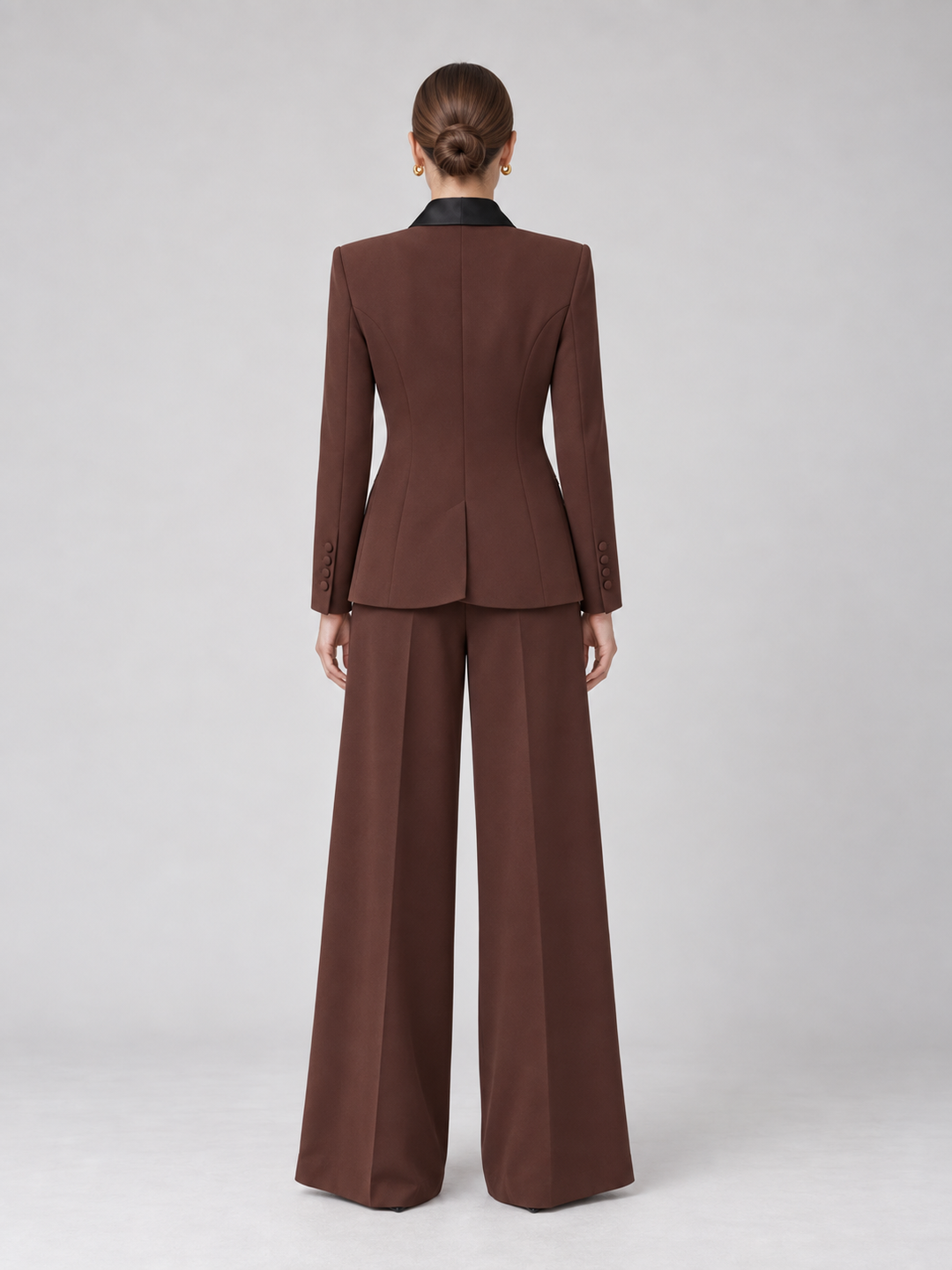 Two-Tone Lapel Wide-Leg Pantsuit - 4