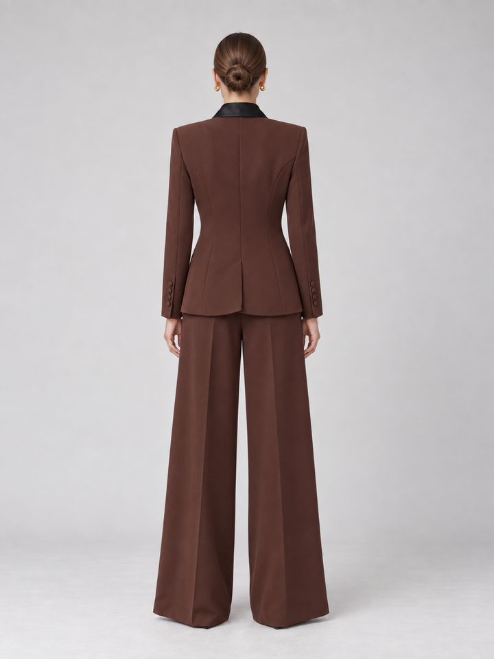 Two-Tone Lapel Wide-Leg Pantsuit - 4