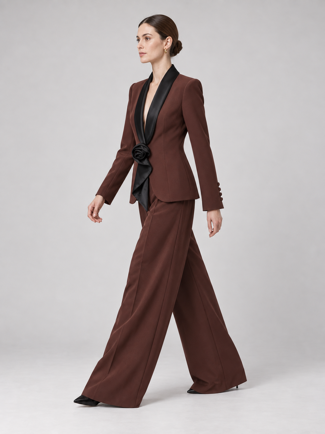Two-Tone Lapel Wide-Leg Pantsuit - 3