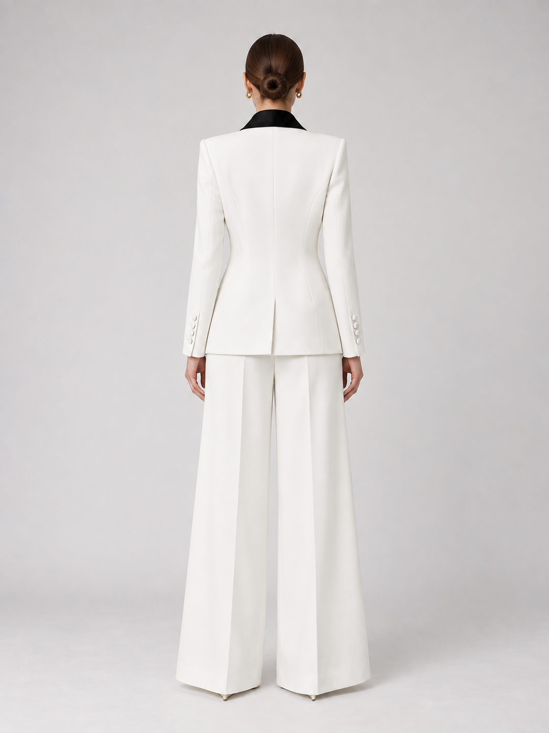 Two-Tone Lapel Wide-Leg Pantsuit - 8