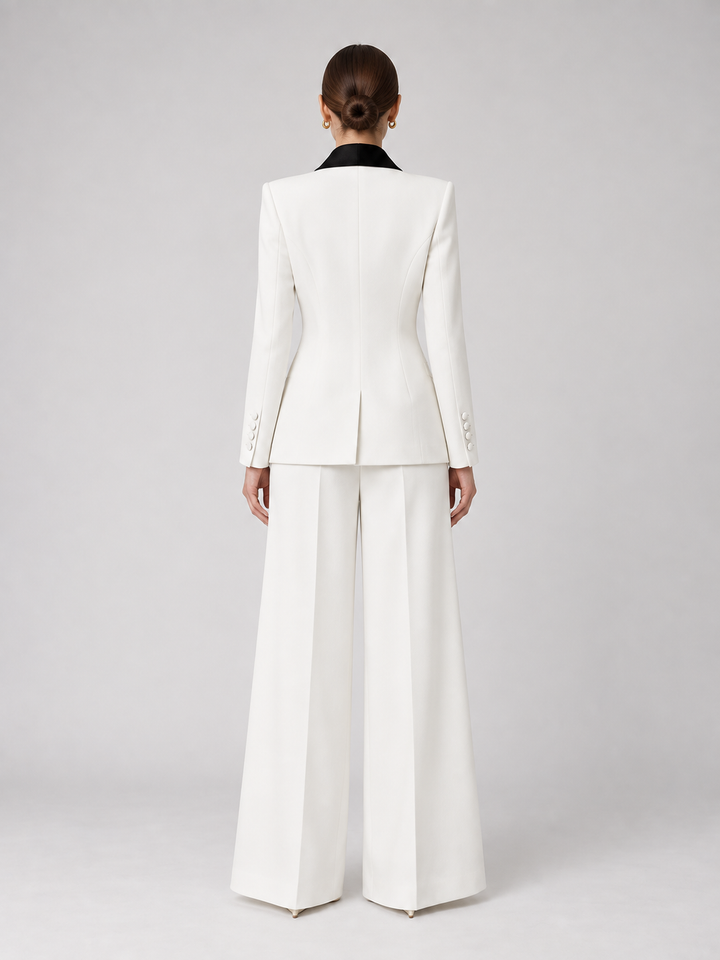 Two-Tone Lapel Wide-Leg Pantsuit - 8