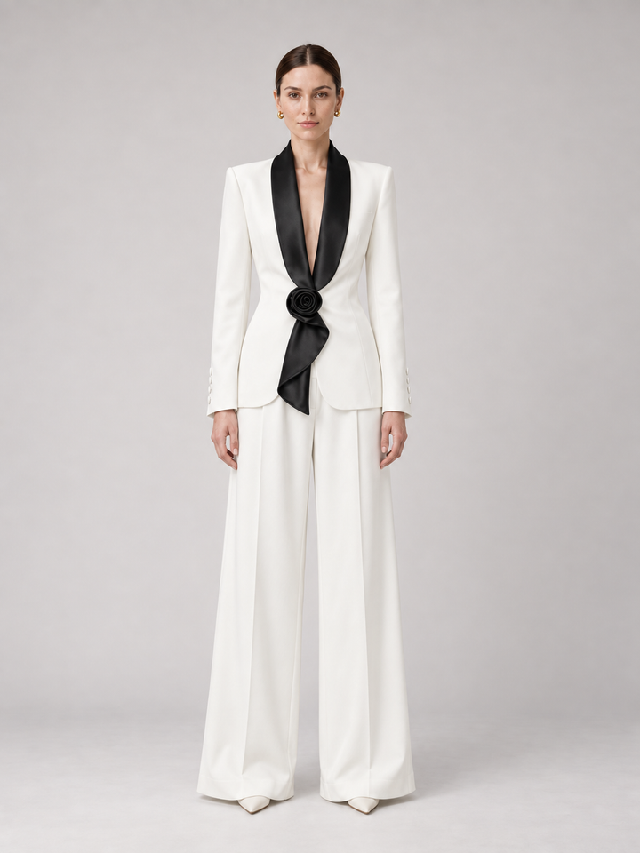 Two-Tone Lapel Wide-Leg Pantsuit - 5