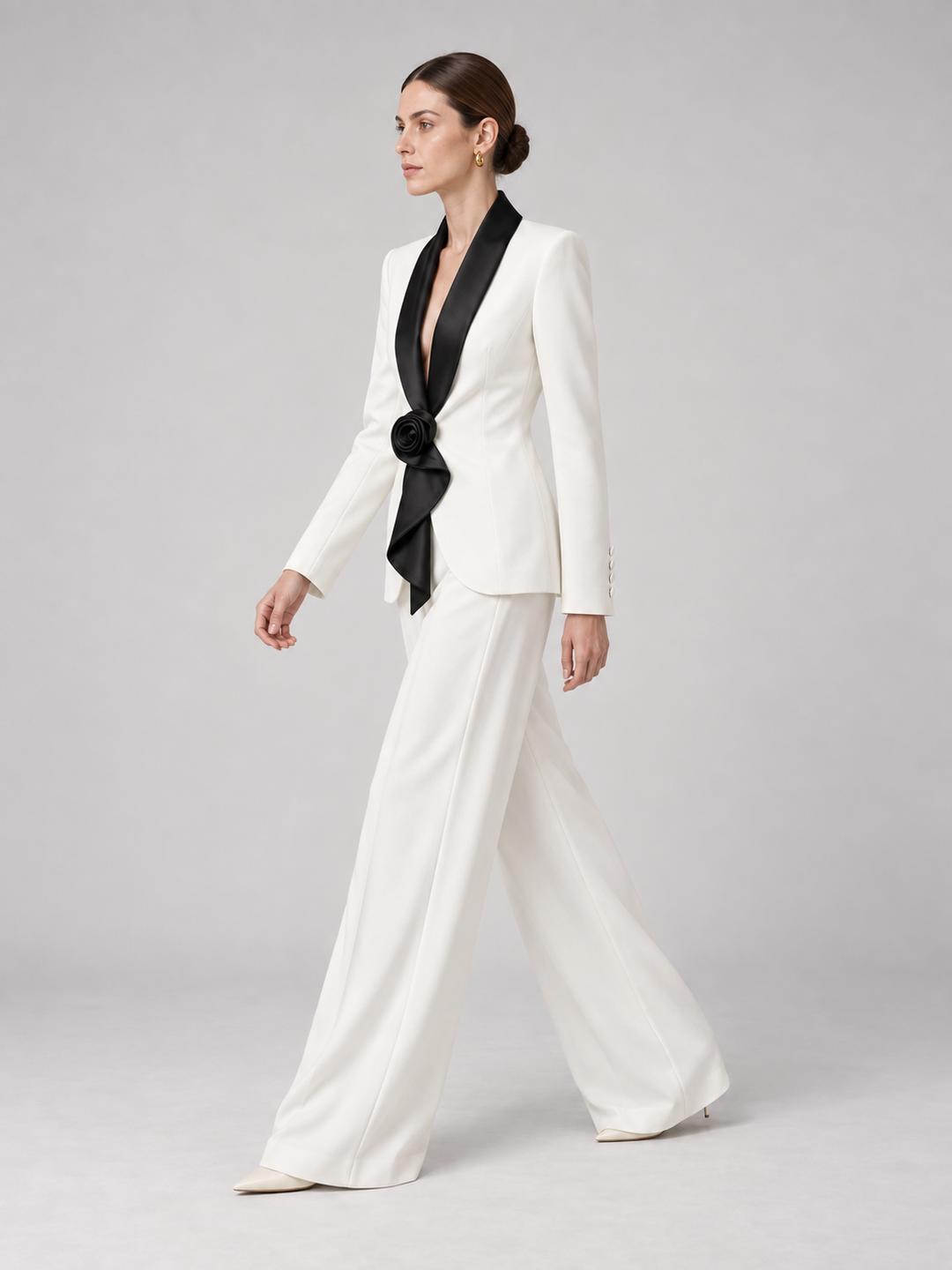 Two-Tone Lapel Wide-Leg Pantsuit - 7