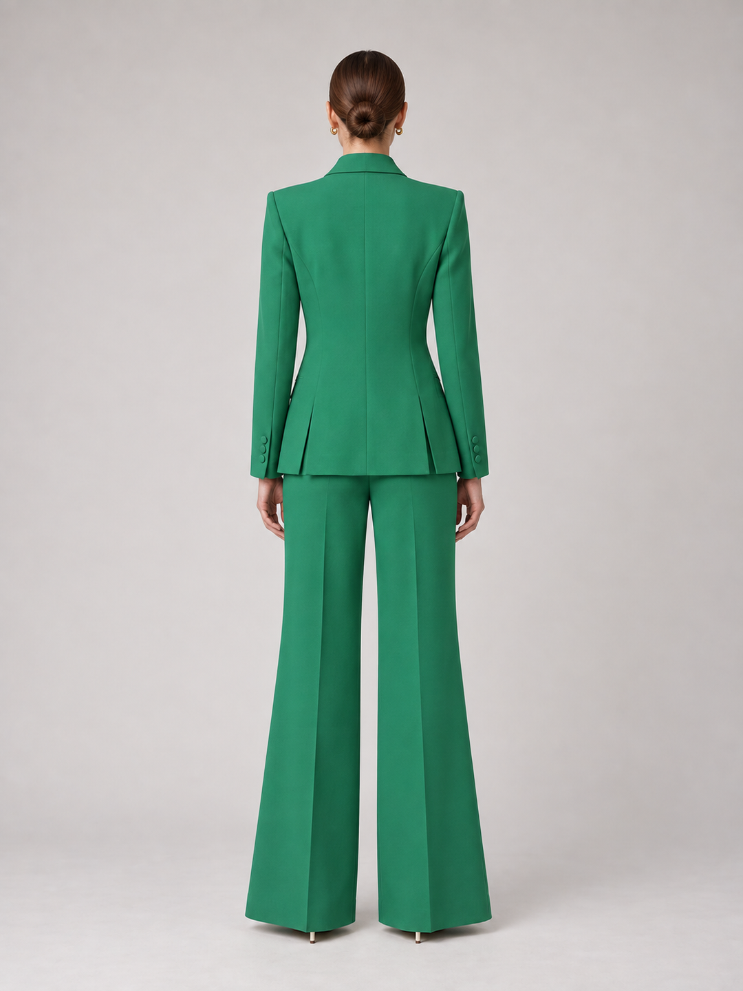 Emerald Green Lace Panel Wide-Leg Suit - 3