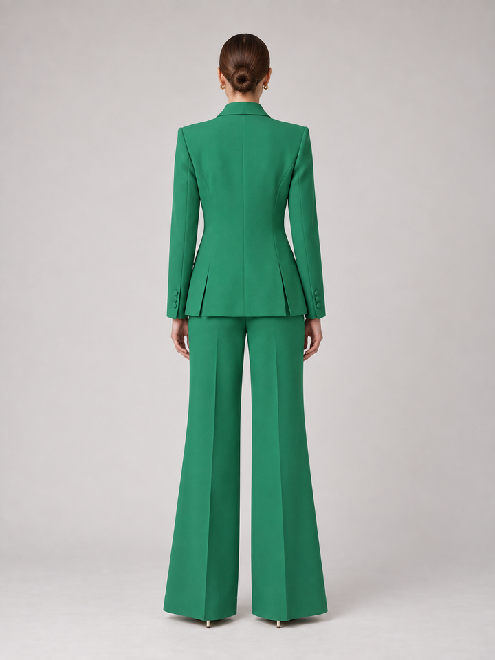 Emerald Green Lace Panel Wide-Leg Suit - 3