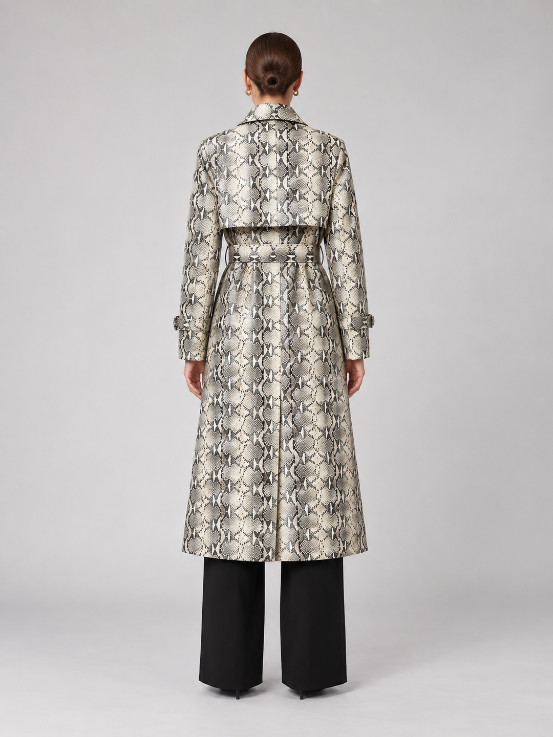 Python Print Belted Trench Coat - 3