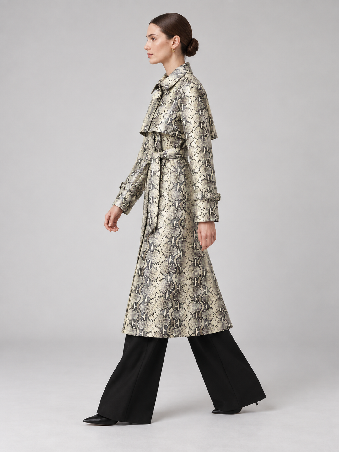Python Print Belted Trench Coat - 2