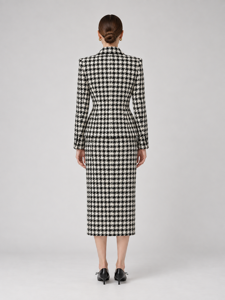Houndstooth Pencil Skirt Suit - 3