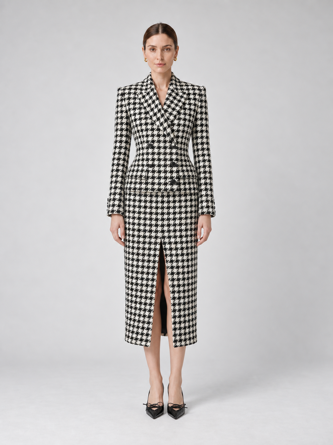 Houndstooth Pencil Skirt Suit - 1