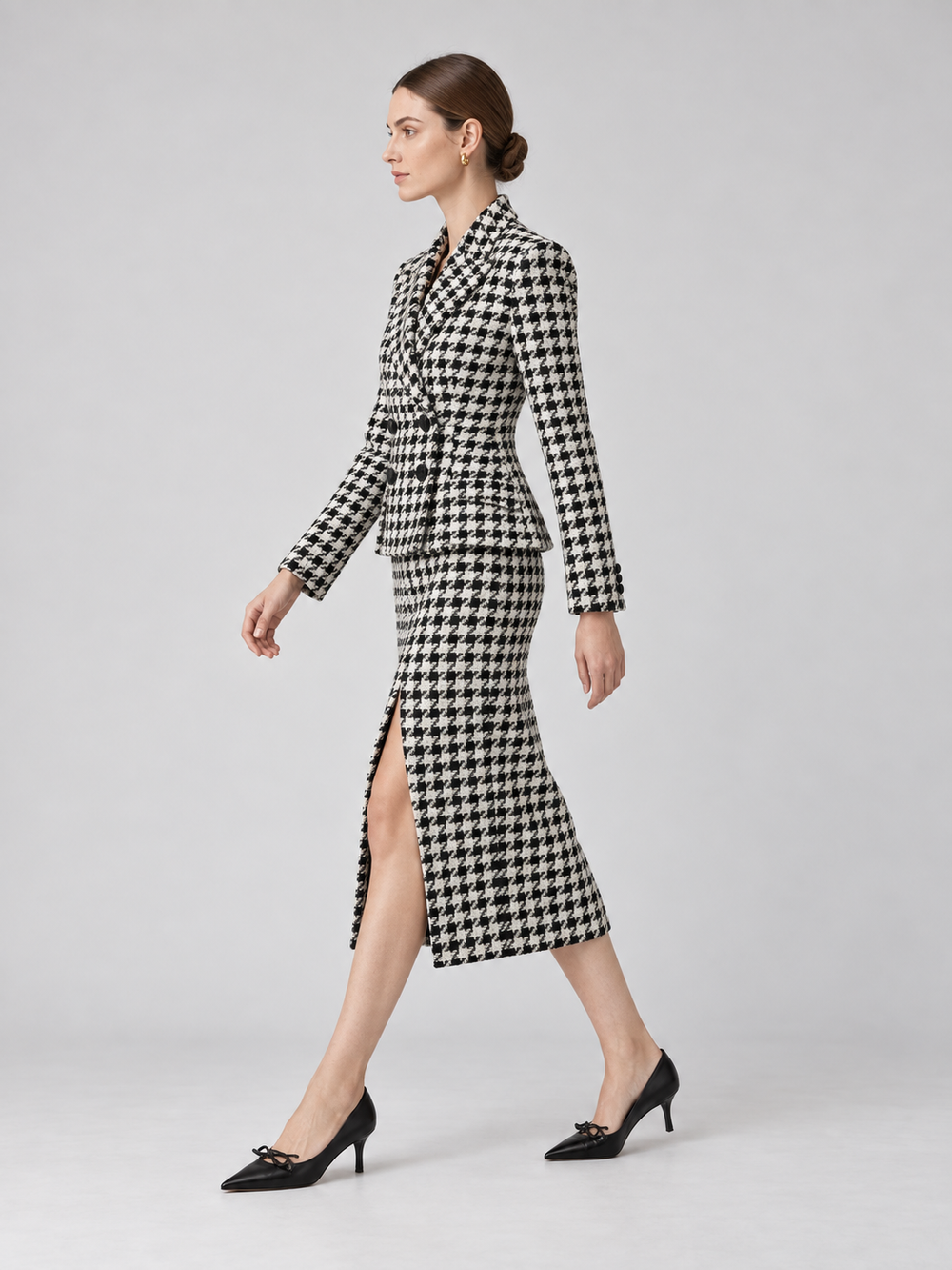 Houndstooth Pencil Skirt Suit - 2