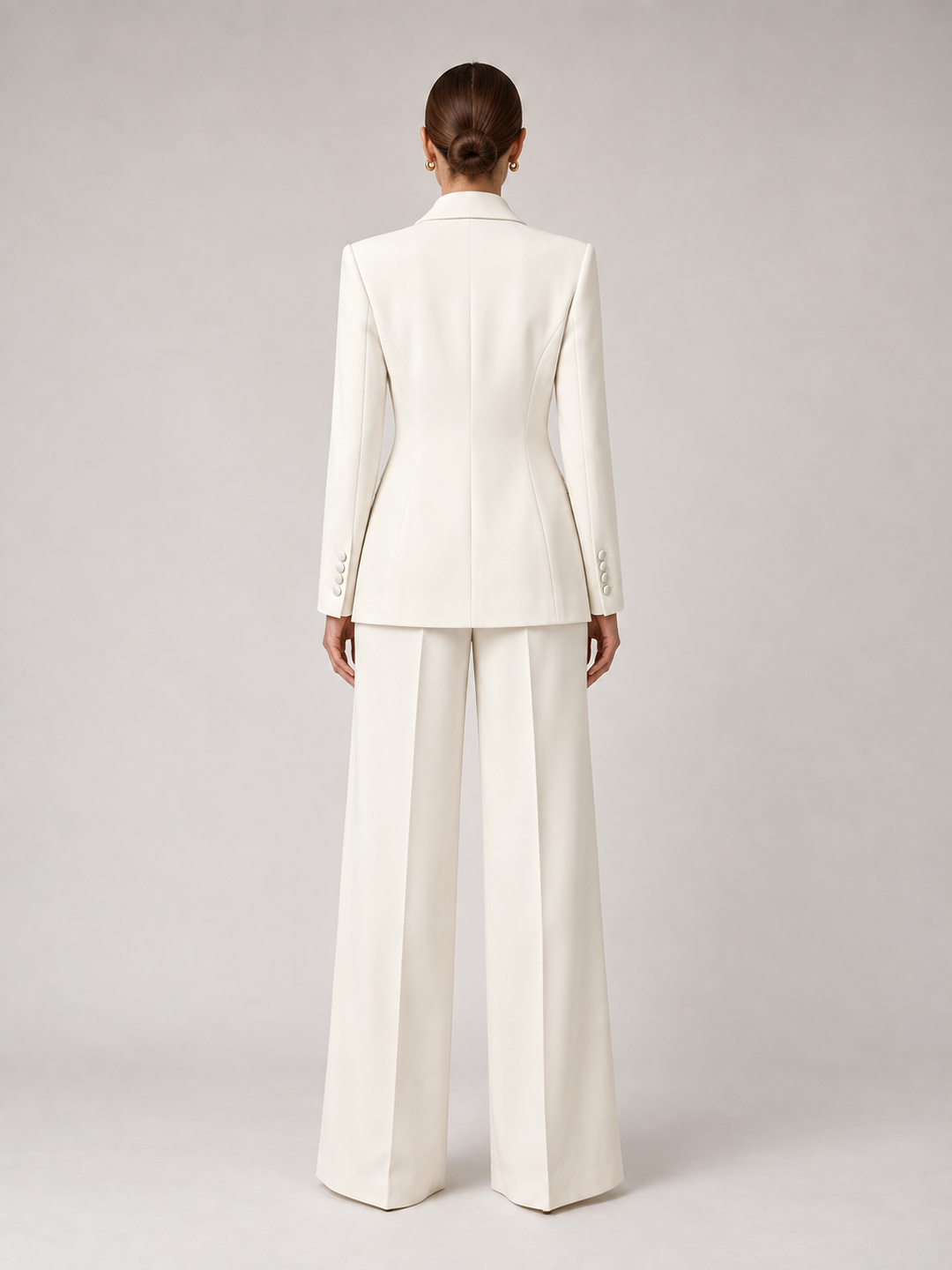 Ivory Beaded Wide-Leg Pantsuit - 3