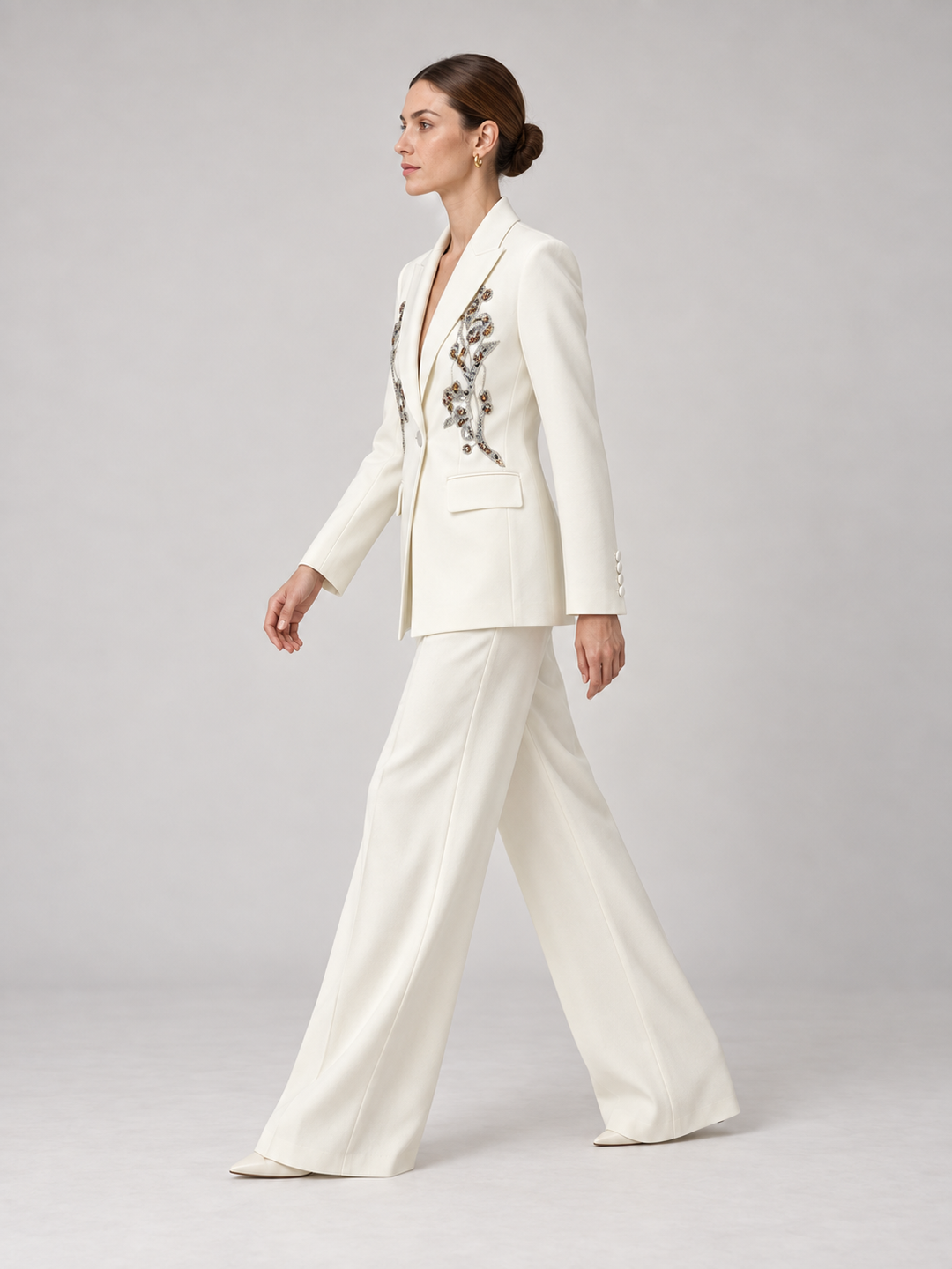 Ivory Beaded Wide-Leg Pantsuit - 2