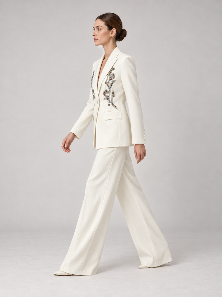 Ivory Beaded Wide-Leg Pantsuit - 2