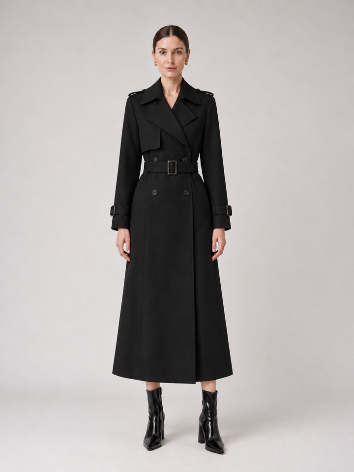 Multi-Color Belted Double-Breasted Midi Coat - 1
