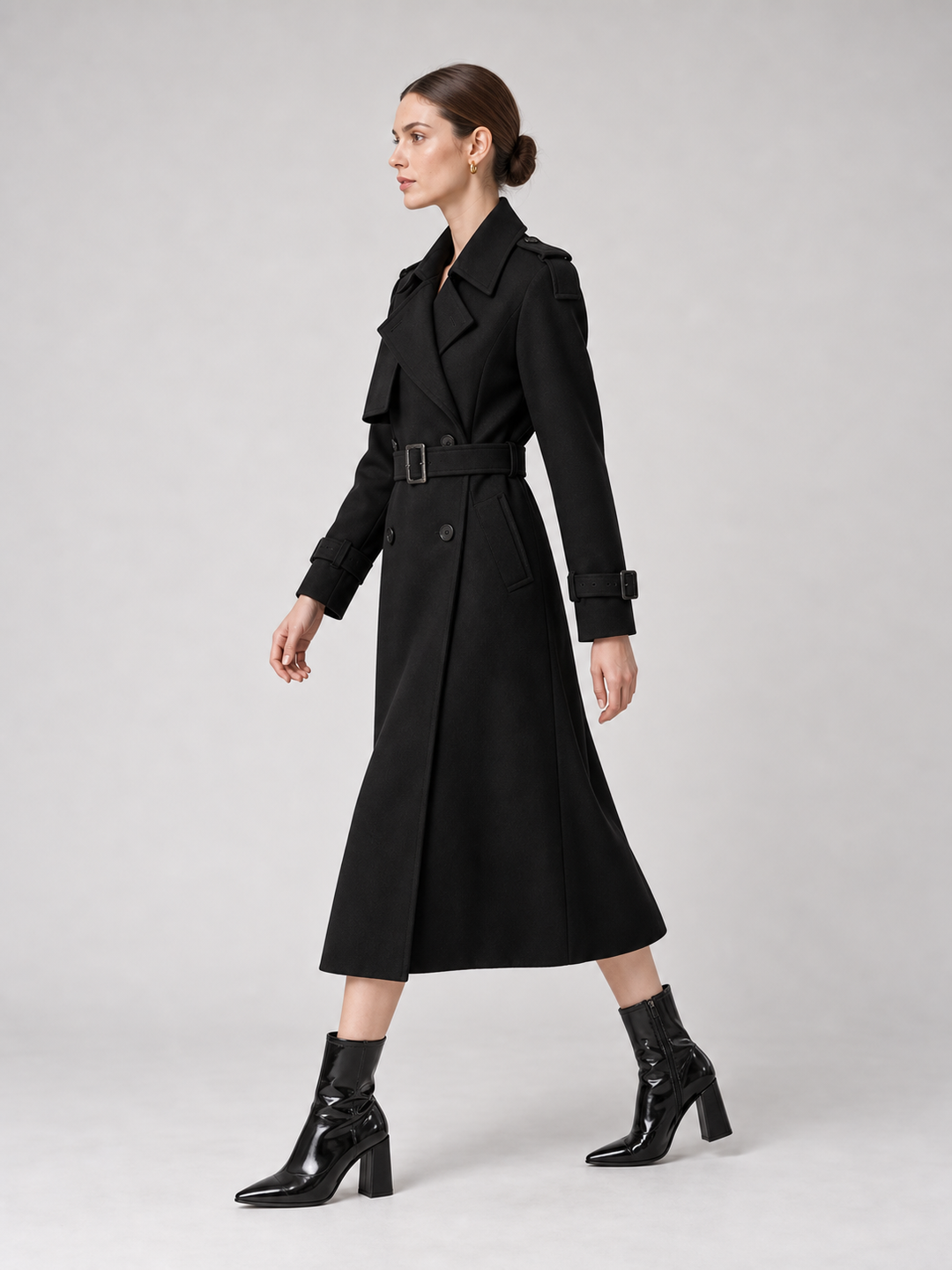 Multi-Color Belted Double-Breasted Midi Coat - 2