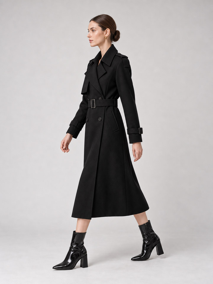 Multi-Color Belted Double-Breasted Midi Coat - 2