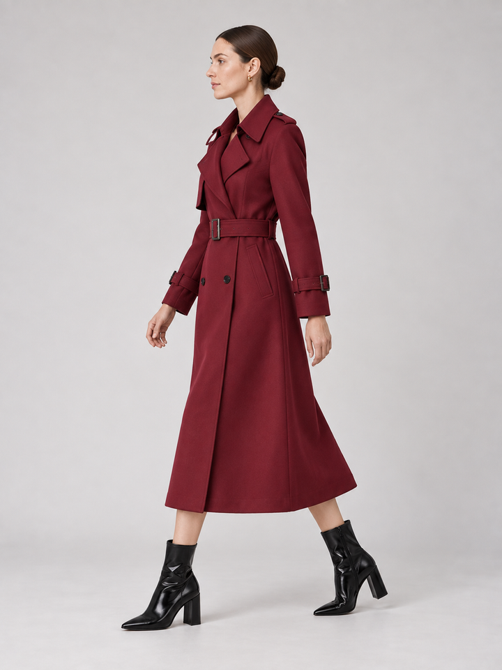 Multi-Color Belted Double-Breasted Midi Coat - 5