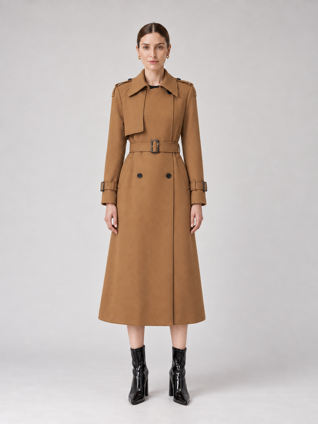 Multi-Color Belted Double-Breasted Midi Coat - 7