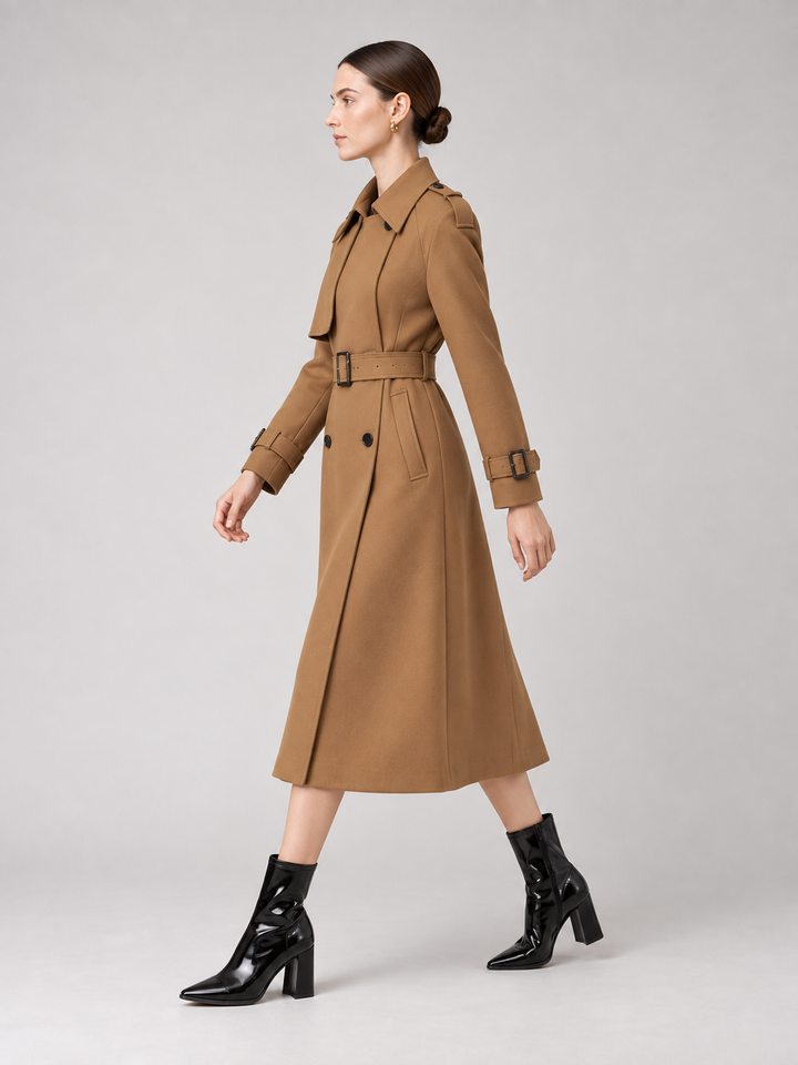 Multi-Color Belted Double-Breasted Midi Coat - 8