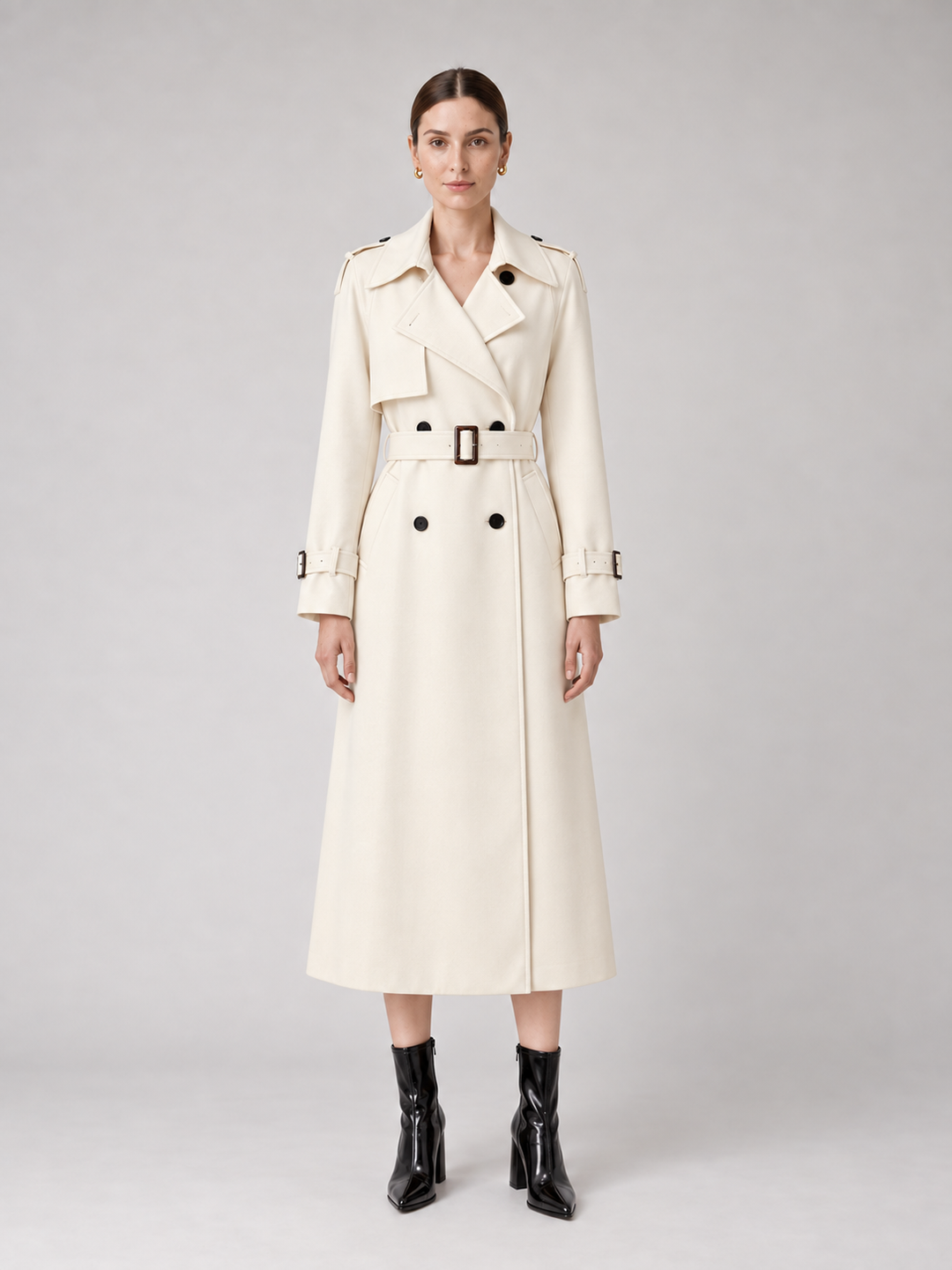 Multi-Color Belted Double-Breasted Midi Coat - 10
