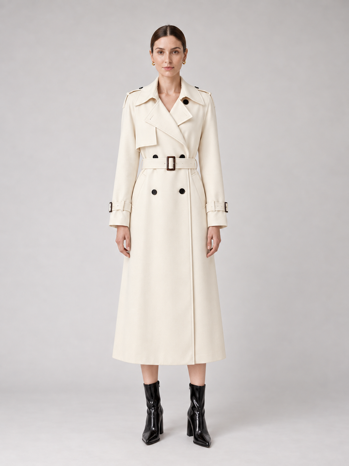 Multi-Color Belted Double-Breasted Midi Coat - 10