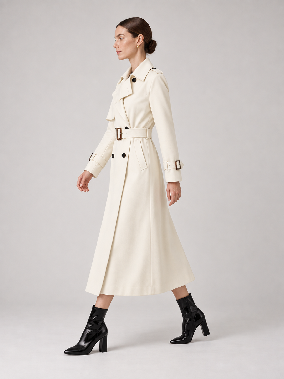 Multi-Color Belted Double-Breasted Midi Coat - 11