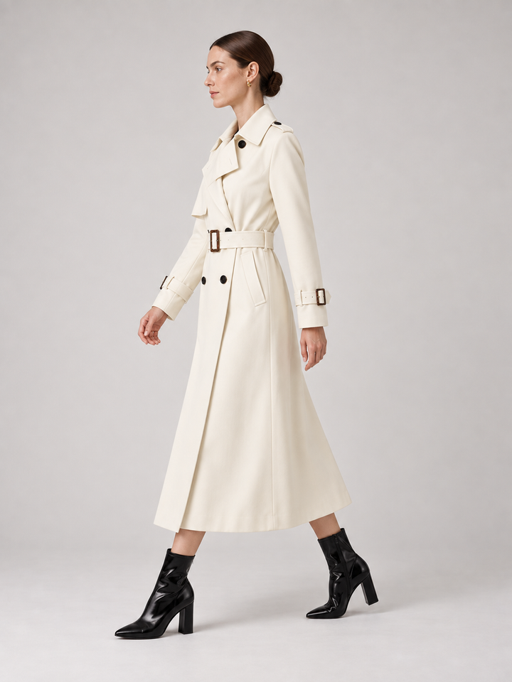 Multi-Color Belted Double-Breasted Midi Coat - 11